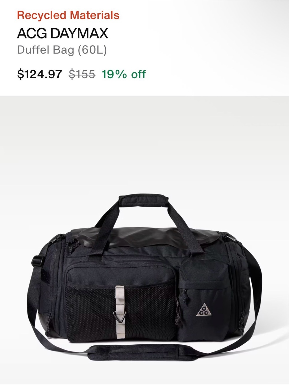 Nike ACG Daymax Black Duffel Bag